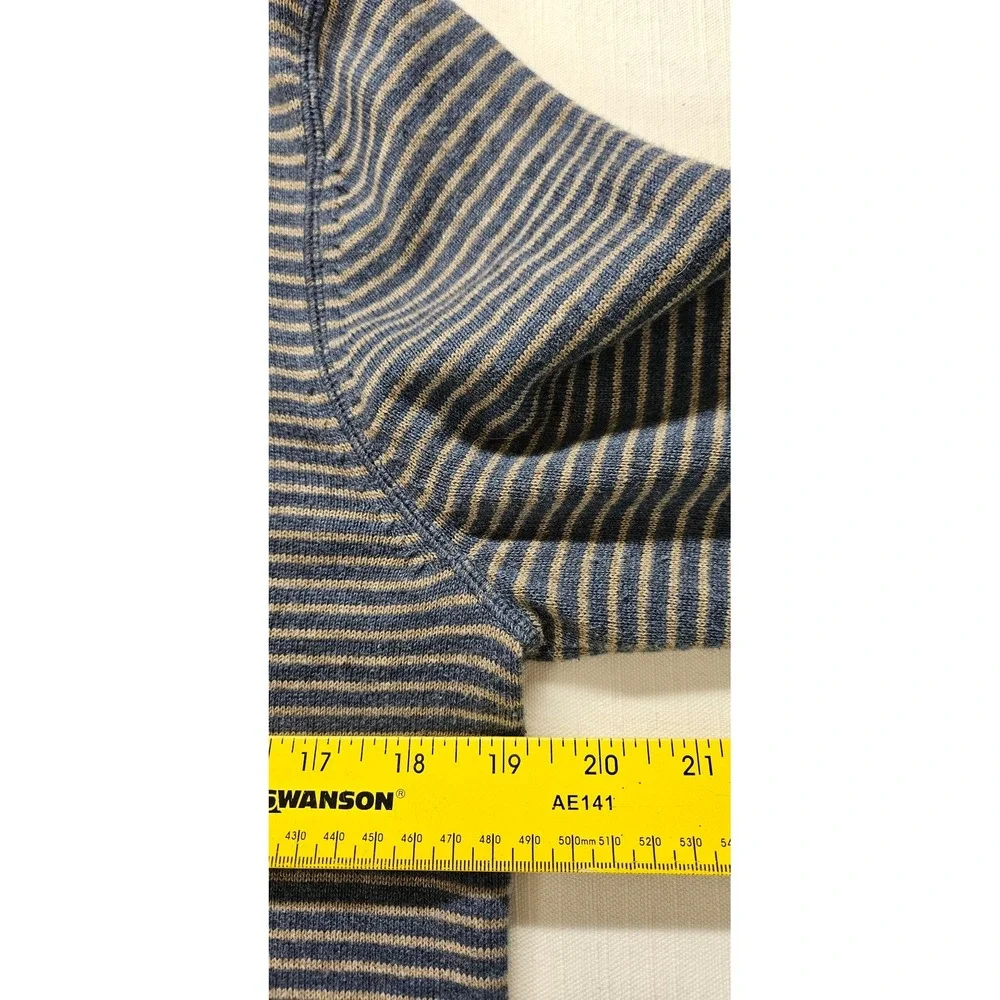 Banana Republic Mens Blue Tan Striped Cotton Wool Mock Neck Henley Sweater S
